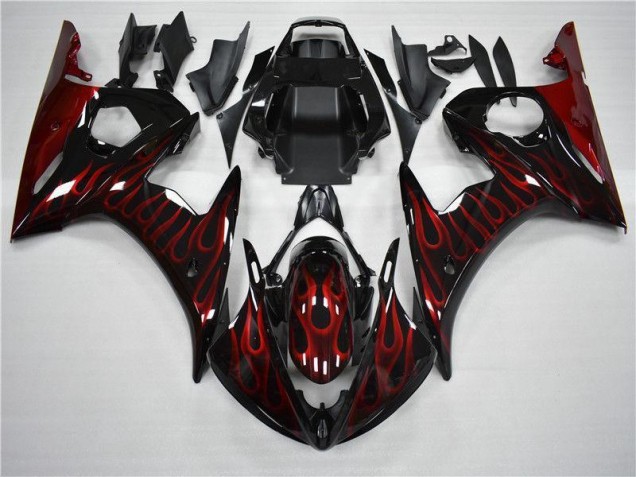 Black Red Flame 2003-2005 Yamaha YZF R6 Motorcycle Fairings Black Red Flame 2003-2005 Yamaha YZF R6 Motorcycle Fairings