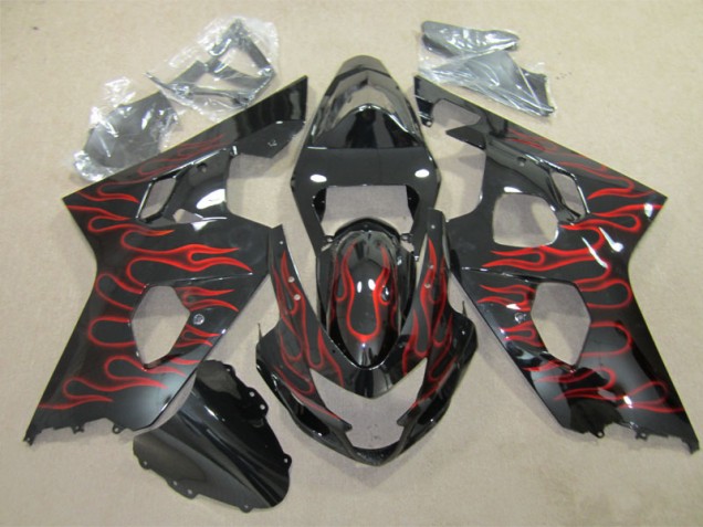 Black Red Flame 2004-2005 Suzuki GSXR 600 Motorcycle Fairings Black Red Flame 2004-2005 Suzuki GSXR 600 Motorcycle Fairings