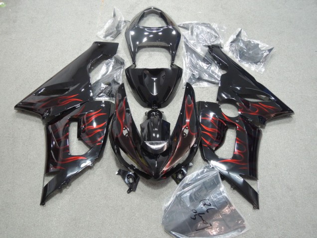 Black Red Flame 2005-2006 Kawasaki ZX6R Motorcycle Fairings Black Red Flame 2005-2006 Kawasaki ZX6R Motorcycle Fairings