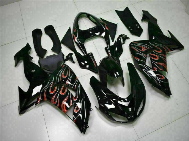 Black Red Flame 2006-2007 Kawasaki ZX10R Motorcycle Fairing Black Red Flame 2006-2007 Kawasaki ZX10R Motorcycle Fairing