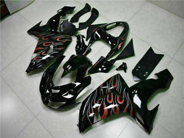 Black Red Flame 2006-2007 Kawasaki ZX10R Motorcycle Fairing Black Red Flame 2006-2007 Kawasaki ZX10R Motorcycle Fairing