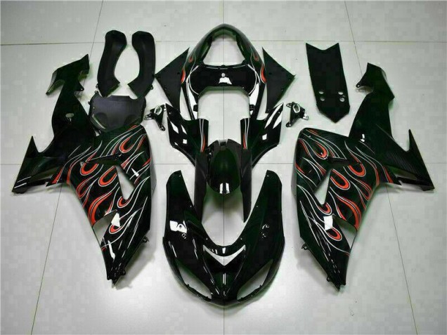 Black Red Flame 2006-2007 Kawasaki ZX10R Motorcycle Fairing Black Red Flame 2006-2007 Kawasaki ZX10R Motorcycle Fairing