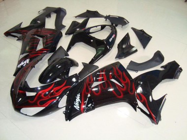 Black Red Flame 2006-2007 Kawasaki ZX10R Motorcycle Fairings