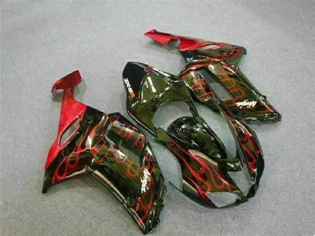 Black Red Flame 2007-2008 Kawasaki ZX6R Motorcycle Fairings Black Red Flame 2007-2008 Kawasaki ZX6R Motorcycle Fairings