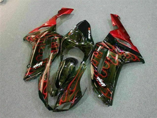 Black Red Flame 2007-2008 Kawasaki ZX6R Motorcycle Fairings Black Red Flame 2007-2008 Kawasaki ZX6R Motorcycle Fairings