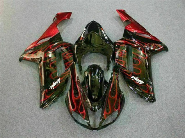 Black Red Flame 2007-2008 Kawasaki ZX6R Motorcycle Fairings Black Red Flame 2007-2008 Kawasaki ZX6R Motorcycle Fairings