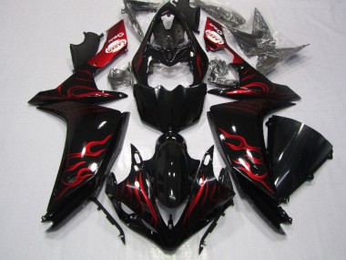 Black Red Flame 2007-2008 Yamaha YZF R1 Motorcycle Fairings