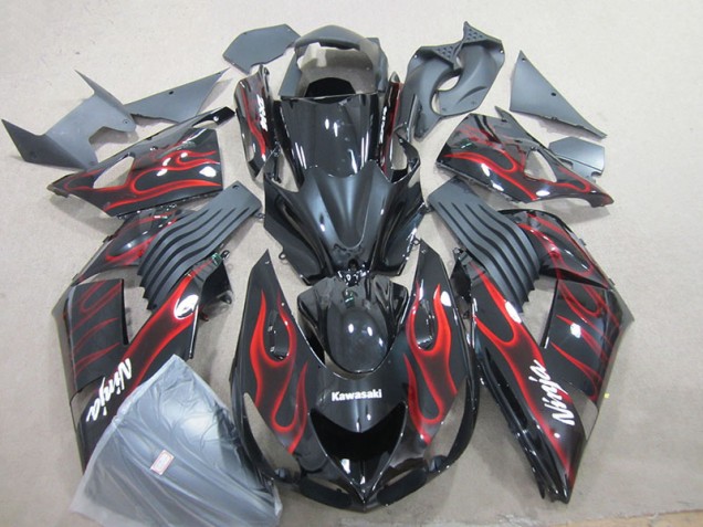 Black Red Flame Ninja 2006-2011 Kawasaki ZX14R ZZR1400 Motorcycle Fairings Black Red Flame Ninja 2006-2011 Kawasaki ZX14R ZZR1400 Motorcycle Fairings