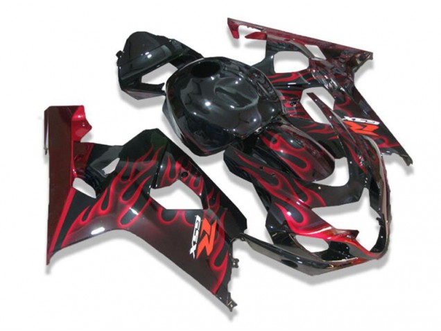 Black Red Flames 2004-2005 Suzuki GSXR 600/750 Motorcycle Fairings Black Red Flames 2004-2005 Suzuki GSXR 600/750 Motorcycle Fairings
