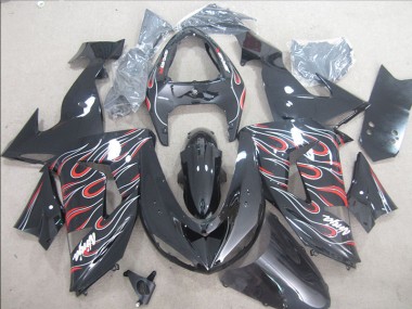 Black Red White Flame Ninja 2006-2007 Kawasaki ZX10R Motorcycle Fairings
