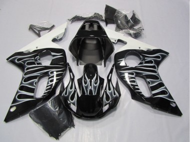 Black White Flame 1998-2002 Yamaha YZF R6 Motorcycle Fairings