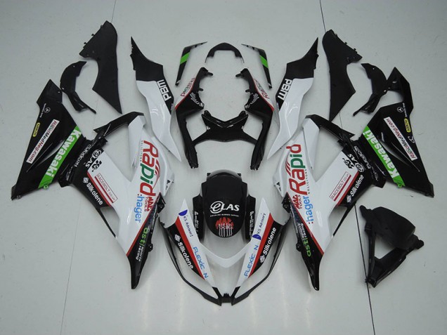 Black White Rapid Hager 2013-2018 Kawasaki ZX6R Motorcycle Fairings