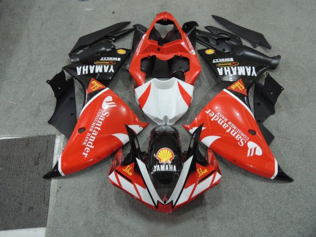 Black White Santander Red 2009-2011 Yamaha YZF R1 Motorcycle Fairings Black White Santander Red 2009-2011 Yamaha YZF R1 Motorcycle Fairings