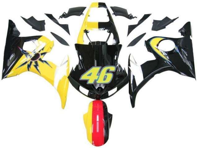 Black Yellow No. 46 2003-2005 Yamaha YZF R6 Motorcycle Fairings Black Yellow No. 46 2003-2005 Yamaha YZF R6 Motorcycle Fairings