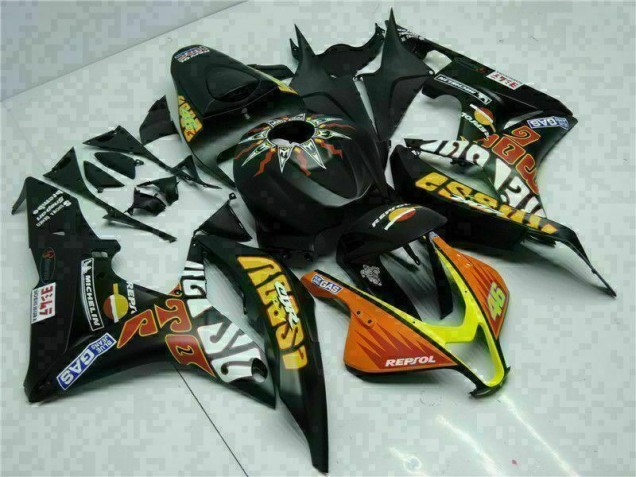 Black Yellow Repsol 46 2007-2008 Honda CBR600RR Motorcycle Fairings Black Yellow Repsol 46 2007-2008 Honda CBR600RR Motorcycle Fairings