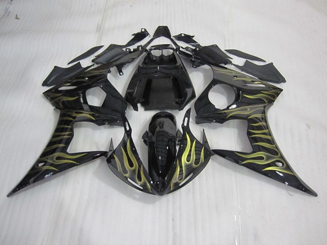 Black with Yellow Flame 2003-2005 Yamaha YZF R6 Motorcycle Fairings Black with Yellow Flame 2003-2005 Yamaha YZF R6 Motorcycle Fairings