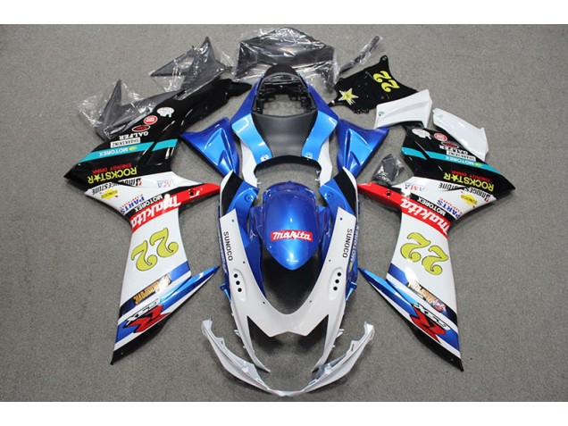Blue White Red Rockstar 22 2011-2021 Suzuki GSXR 600 Motorcycle Fairings Blue White Red Rockstar 22 2011-2021 Suzuki GSXR 600 Motorcycle Fairings
