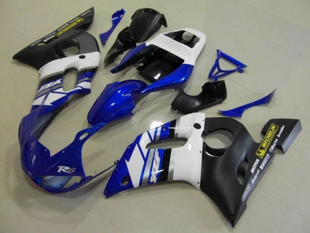 Blue White and Black 1998-2002 Yamaha YZF R6 Motorcycle Fairings Blue White and Black 1998-2002 Yamaha YZF R6 Motorcycle Fairings
