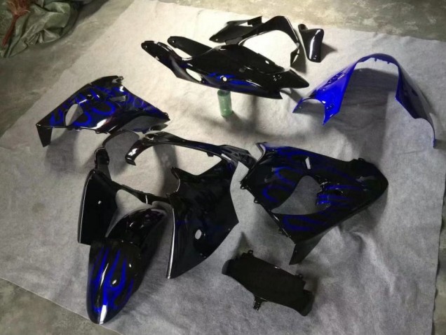 Glossy Black Blue Flame 2000-2001 Kawasaki ZX9R Motorcycle Fairings Glossy Black Blue Flame 2000-2001 Kawasaki ZX9R Motorcycle Fairings