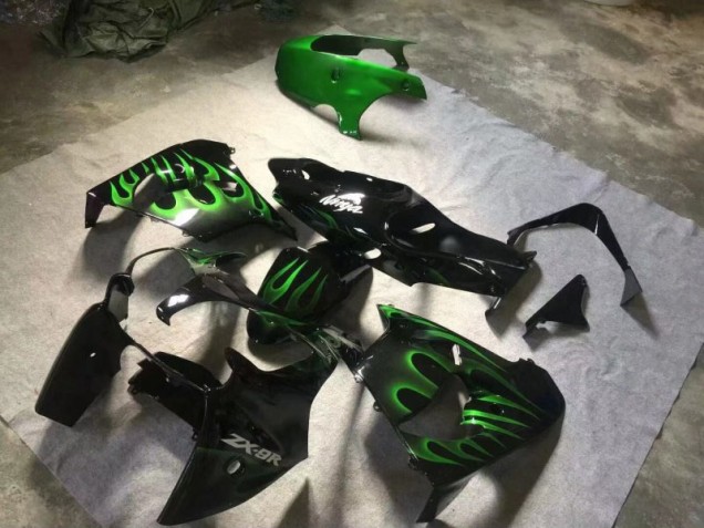 Glossy Black Green Flame 2000-2001 Kawasaki ZX9R Motorcycle Fairings Glossy Black Green Flame 2000-2001 Kawasaki ZX9R Motorcycle Fairings