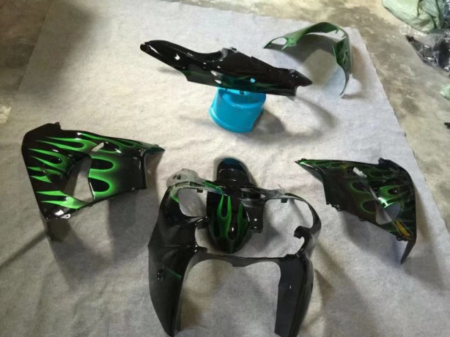 Glossy Black Green Flame 2002-2003 Kawasaki ZX9R Motorcycle Fairings Glossy Black Green Flame 2002-2003 Kawasaki ZX9R Motorcycle Fairings