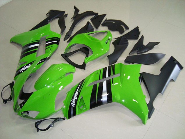 Green and Silver Stripe 2007-2008 Kawasaki ZX6R Motorcycle Fairings Green and Silver Stripe 2007-2008 Kawasaki ZX6R Motorcycle Fairings