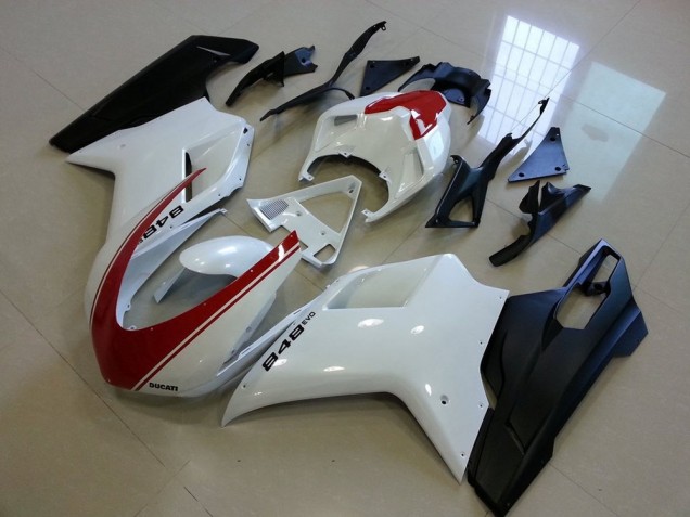 Matte Black White with Red Stripe 2007-2014 Ducati 848 1098 1198 Motorcycle Fairings Matte Black White with Red Stripe 2007-2014 Ducati 848 1098 1198 Motorcycle Fairings