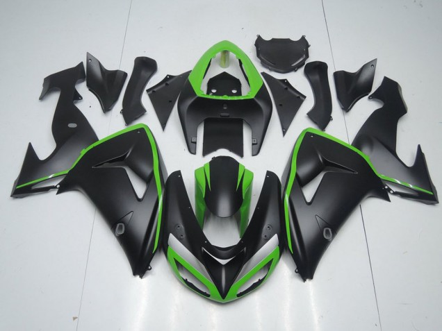 Matte Black with Green Line 2006-2007 Kawasaki ZX10R Motorcycle Fairings Matte Black with Green Line 2006-2007 Kawasaki ZX10R Motorcycle Fairings