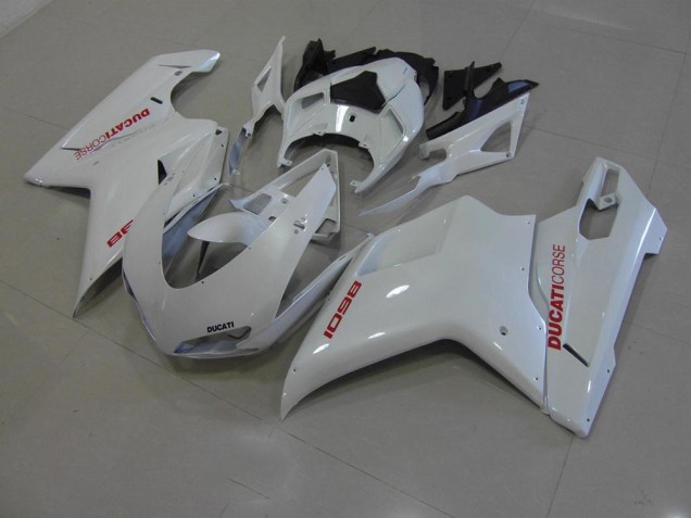 Pearl White with Red Decals 2007-2014 Ducati 848 1098 1198 Motorcycle Fairings Pearl White with Red Decals 2007-2014 Ducati 848 1098 1198 Motorcycle Fairings