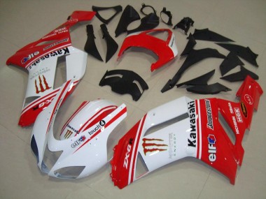 Red and White 2007-2008 Kawasaki ZX6R Motorcycle Fairings