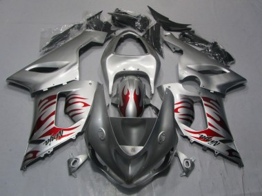 Silver Red Flame Ninja 2005-2006 Kawasaki ZX6R Motorcycle Fairings