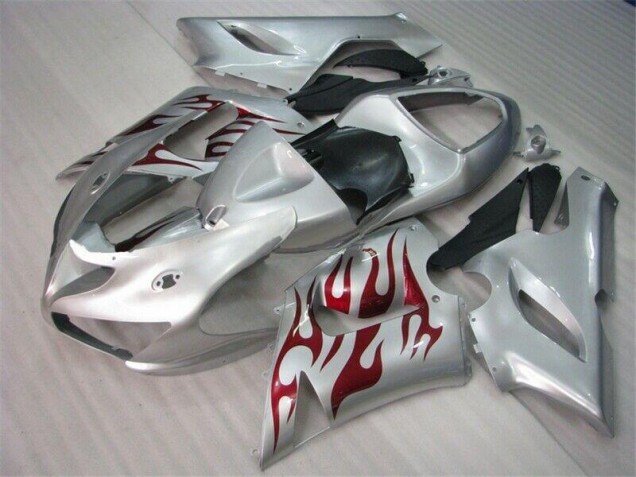 Silver Red Flames 2005-2006 Kawasaki ZX6R Motorcycle Fairings Silver Red Flames 2005-2006 Kawasaki ZX6R Motorcycle Fairings