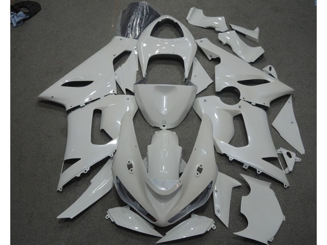 White 2005-2006 Kawasaki ZX6R Motorcycle Fairings White 2005-2006 Kawasaki ZX6R Motorcycle Fairings