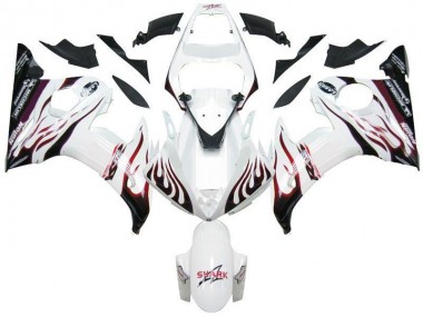 White Black Red Flame 2003-2005 Yamaha YZF R6 Motorcycle Fairings