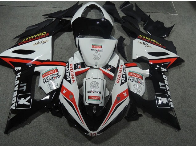 White Black Rizoma Playboy 2005-2006 Kawasaki ZX6R Motorcycle Fairing White Black Rizoma Playboy 2005-2006 Kawasaki ZX6R Motorcycle Fairing