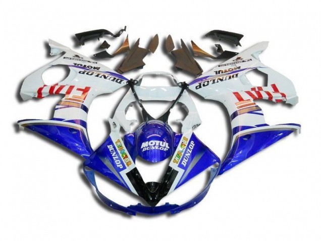 White Blue Fiat Motul Dunlop 2003-2005 Yamaha YZF R6 Motorcycle Fairings White Blue Fiat Motul Dunlop 2003-2005 Yamaha YZF R6 Motorcycle Fairings