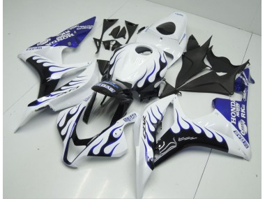 White Blue Flame 2007-2008 Honda CBR600RR Motorcycle Fairings