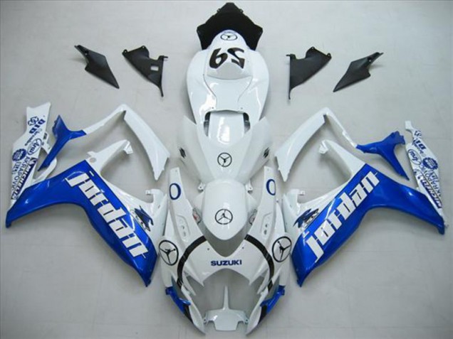 White Blue Jordan 2006-2007 Suzuki GSXR 600 Motorcycle Fairings White Blue Jordan 2006-2007 Suzuki GSXR 600 Motorcycle Fairings
