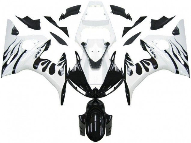 White Flame Black 2003-2005 Yamaha YZF R6 Motorcycle Fairings White Flame Black 2003-2005 Yamaha YZF R6 Motorcycle Fairings