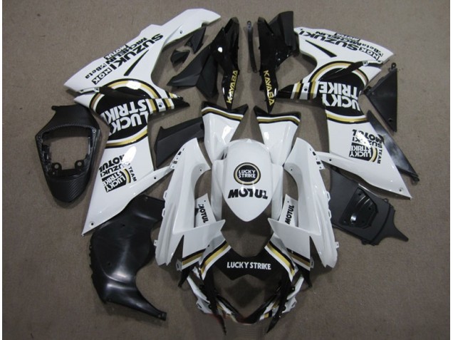 White Lucky Strike Black Motul 2011-2021 Suzuki GSXR 600 Motorcycle Fairings White Lucky Strike Black Motul 2011-2021 Suzuki GSXR 600 Motorcycle Fairings