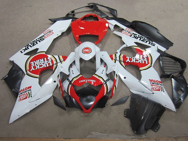 White Lucky Strike Red Motul 2005-2006 Suzuki GSXR 1000 Motorcycle Fairing White Lucky Strike Red Motul 2005-2006 Suzuki GSXR 1000 Motorcycle Fairing