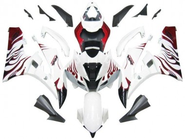White Red Flame 2006-2007 Yamaha YZF R6 Motorcycle Fairings
