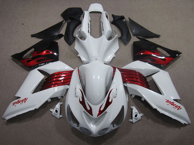 White Red Ninja 2006-2011 Kawasaki ZX14R ZZR1400 Motorcycle Fairings White Red Ninja 2006-2011 Kawasaki ZX14R ZZR1400 Motorcycle Fairings