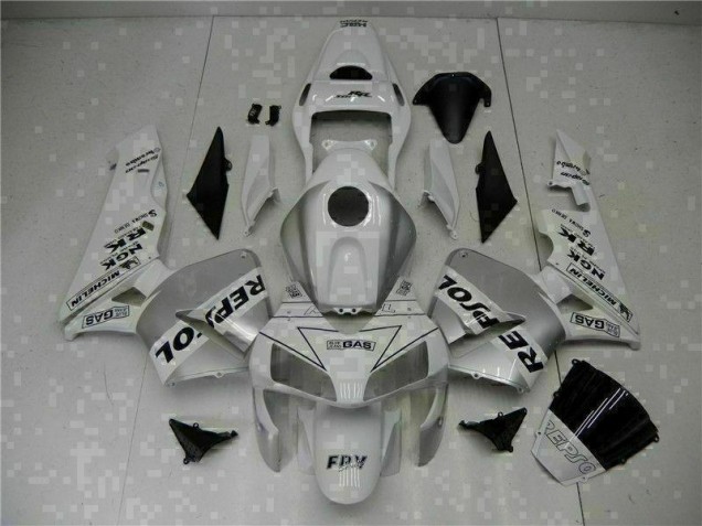 White Repsol 2003-2004 Honda CBR600RR Motorcycle Fairing White Repsol 2003-2004 Honda CBR600RR Motorcycle Fairing