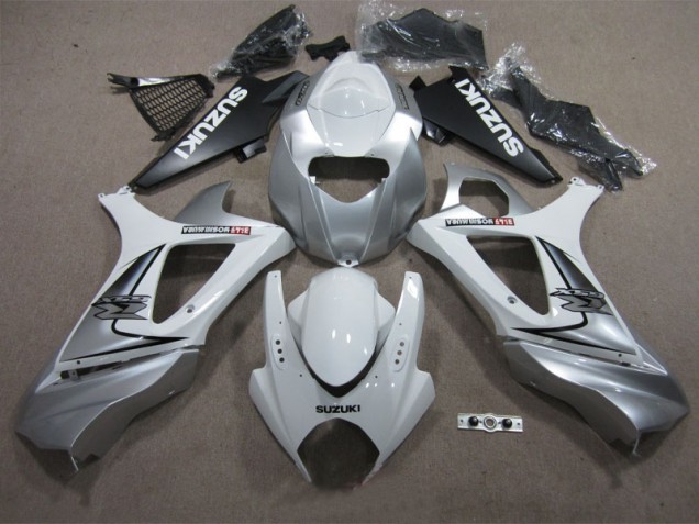 White Silver 2007-2008 Suzuki GSXR 1000 Motorcycle Fairings White Silver 2007-2008 Suzuki GSXR 1000 Motorcycle Fairings
