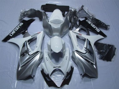 White Silver Black 2007-2008 Suzuki GSXR 1000 Motorcycle Fairings