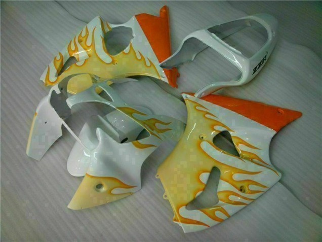 White Yellow Flame 2000-2002 Kawasaki ZX6R Motorcycle Fairings