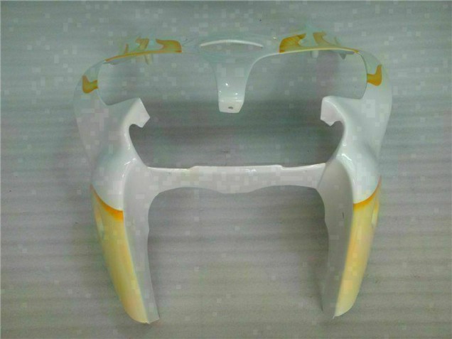 White Yellow Flame 2000-2002 Kawasaki ZX6R Motorcycle Fairings