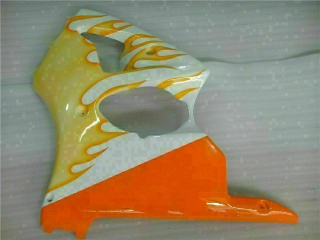 White Yellow Flame 2000-2002 Kawasaki ZX6R Motorcycle Fairings