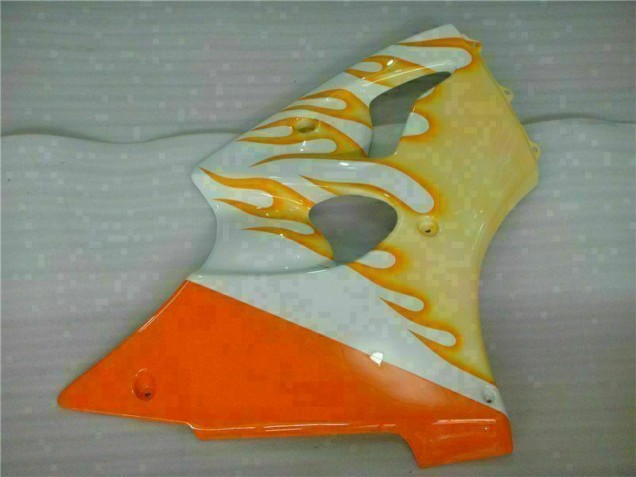 White Yellow Flame 2000-2002 Kawasaki ZX6R Motorcycle Fairings